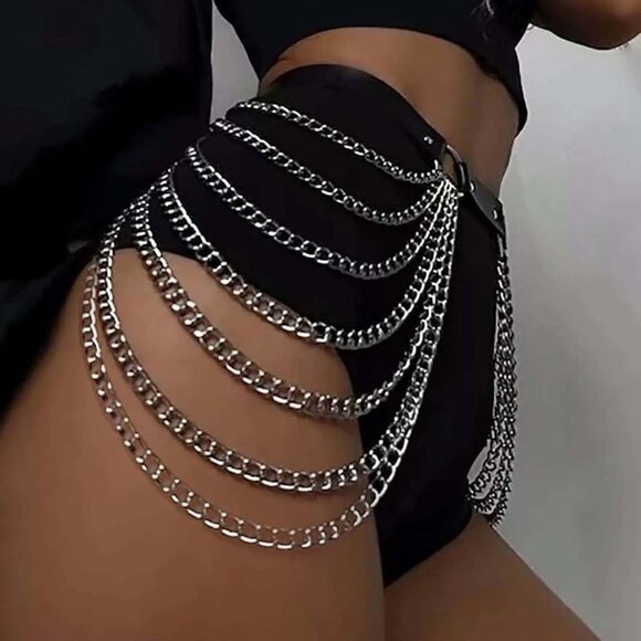 Waist Chain Belt Leather Punk Goth Adjustable Body Jewelry for Women - Picture 2 of 7